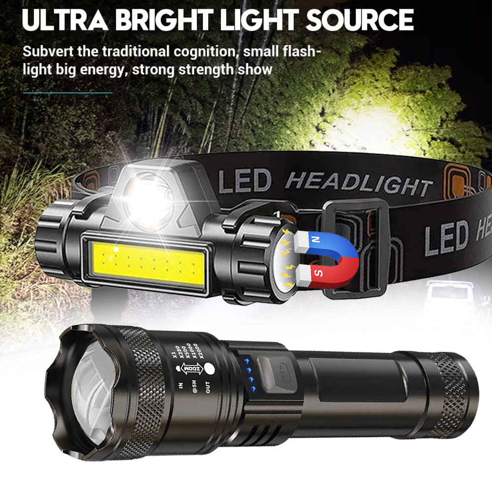 Outdoor Camping And Fishing - Ultra Bright LED Flashlight Type-C Rechargeable