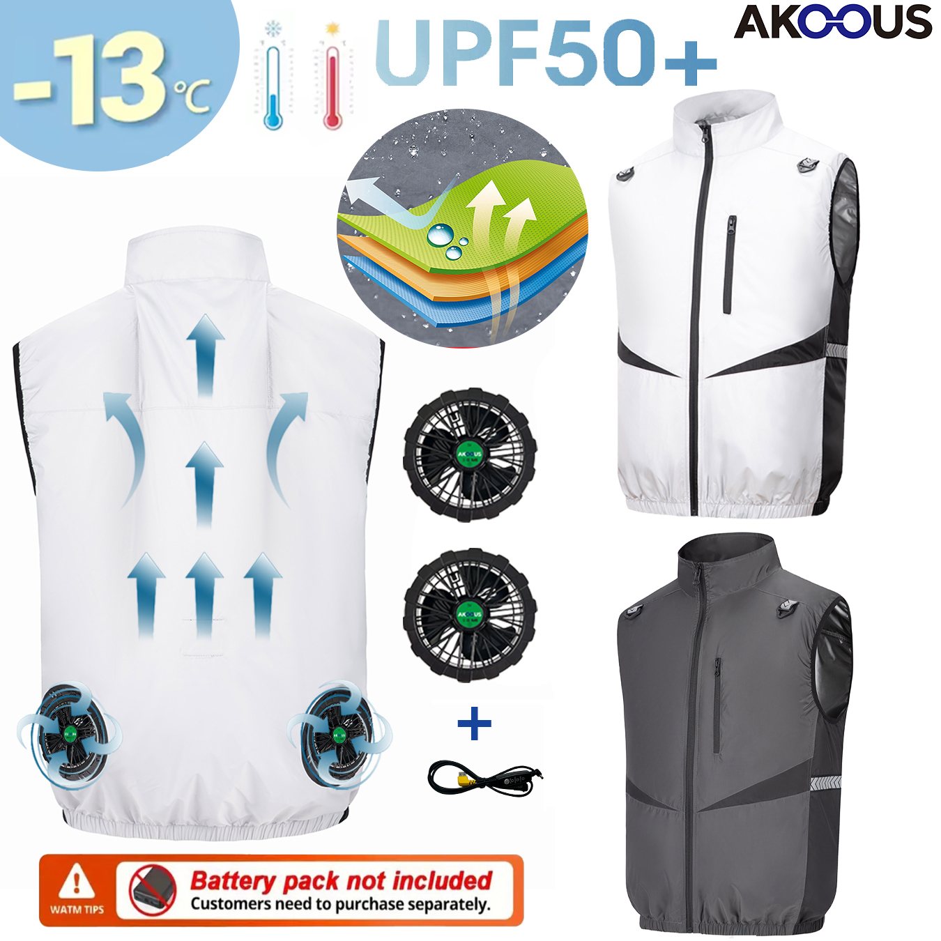 Outdoor Camping Air Conditioner - 12V/5V USB Men Cooling Fan Vest