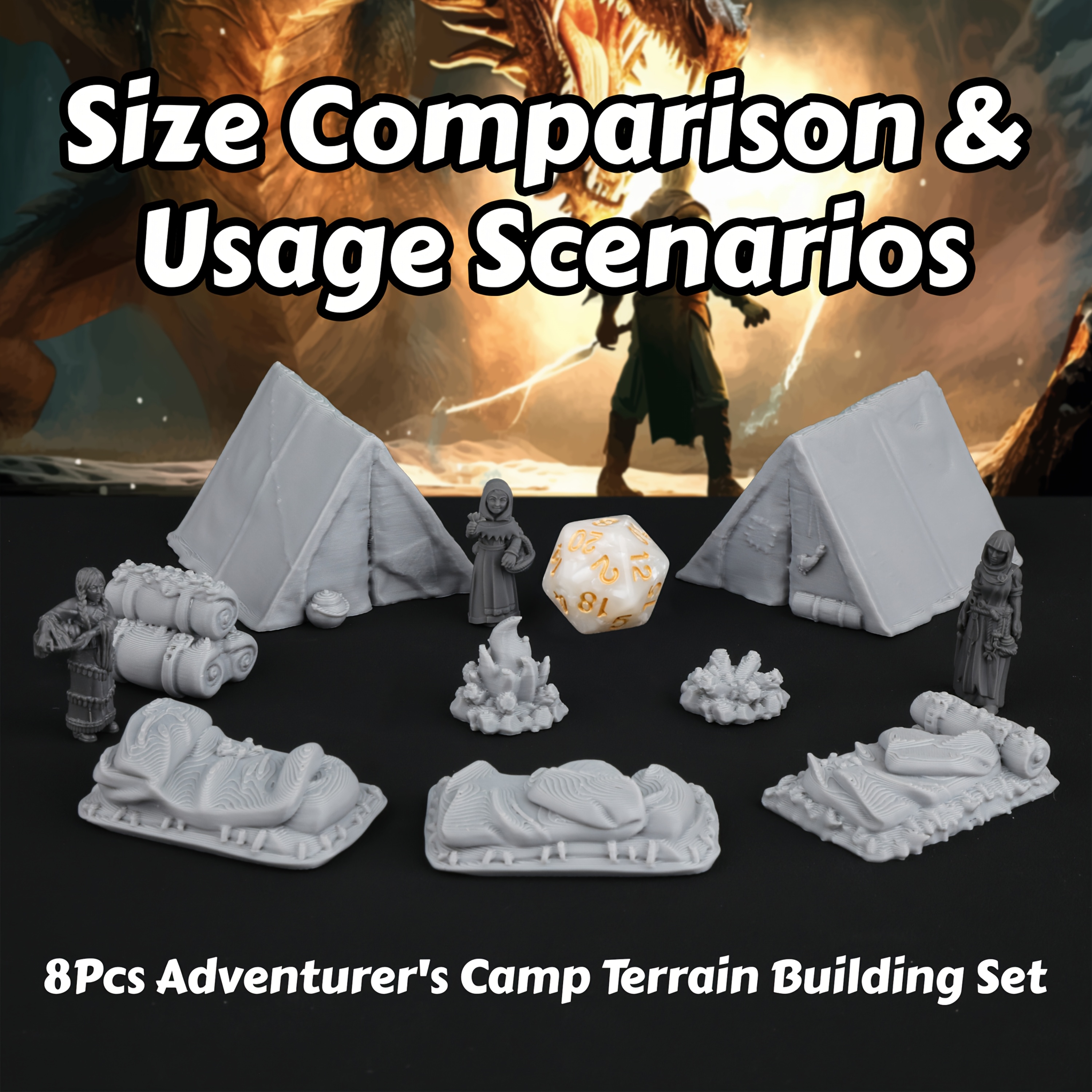 Outdoor Camping Outfit - 8pcs RPG Adventurer's Camp Miniature Terrain