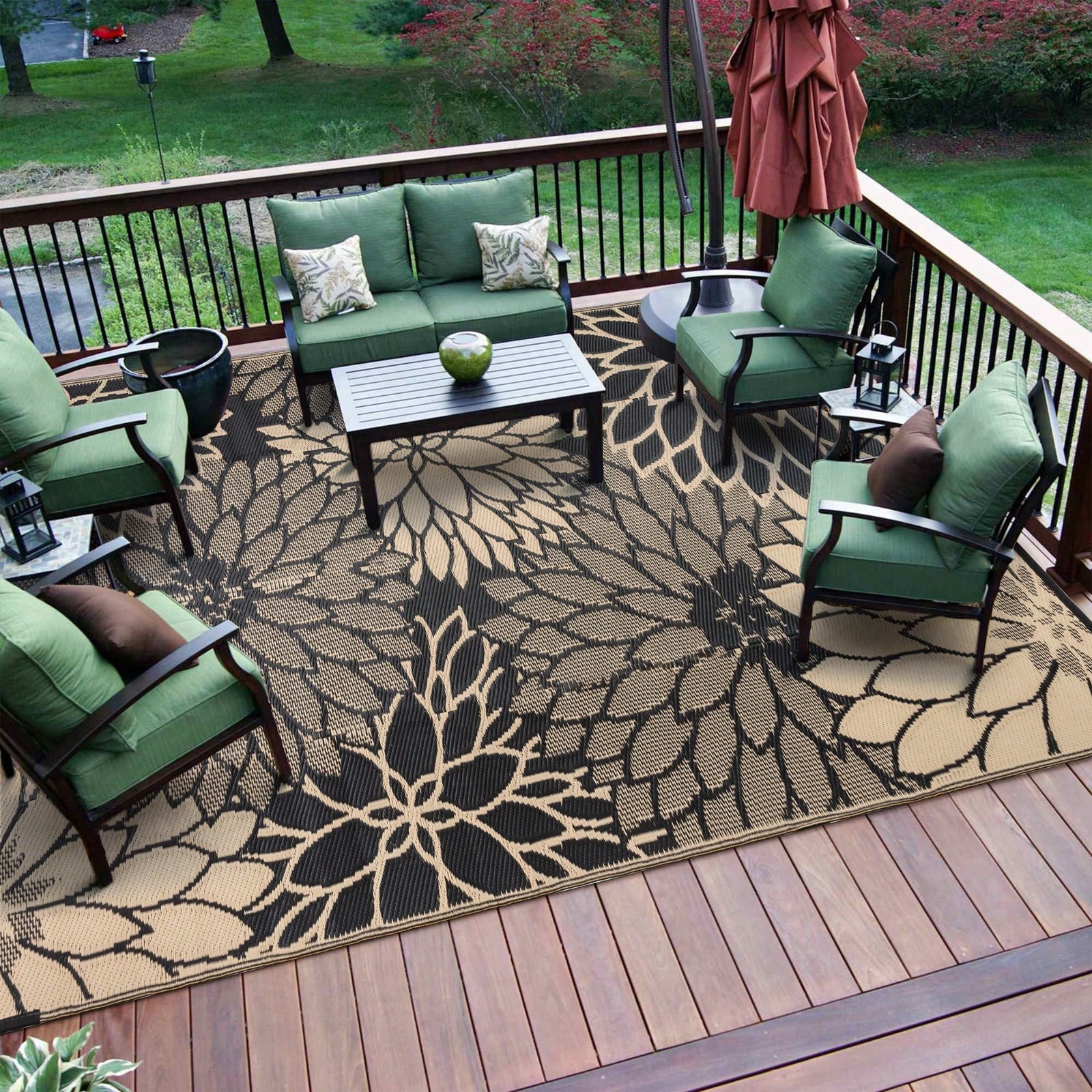 Outdoor Camping Rugs 8X10 - Plant Flowers Outdoor Plastic Straw Rug
