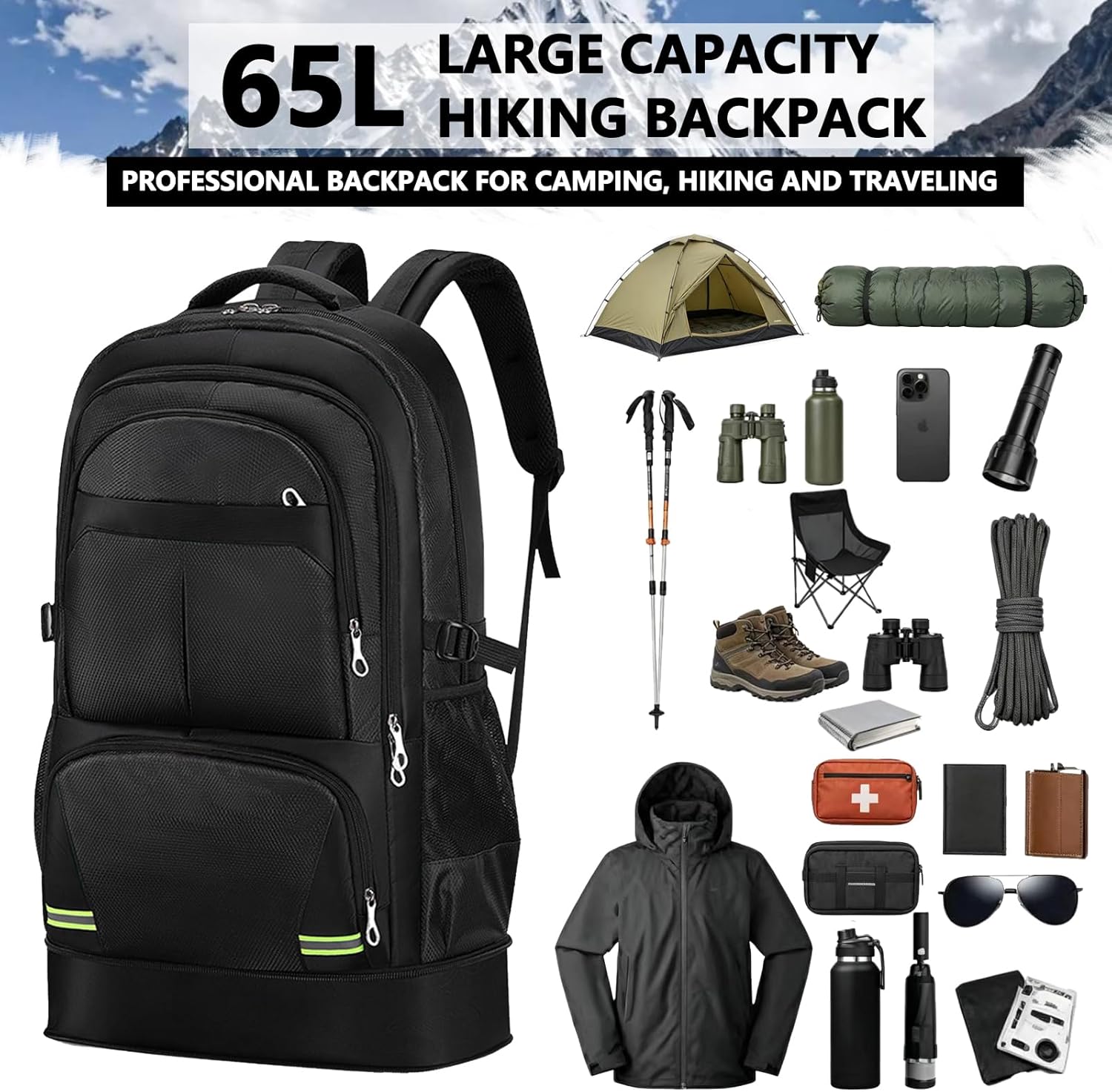Hiking Backpack 65L Travel Bac - Lightweight Backpack 65L のレビューと価格