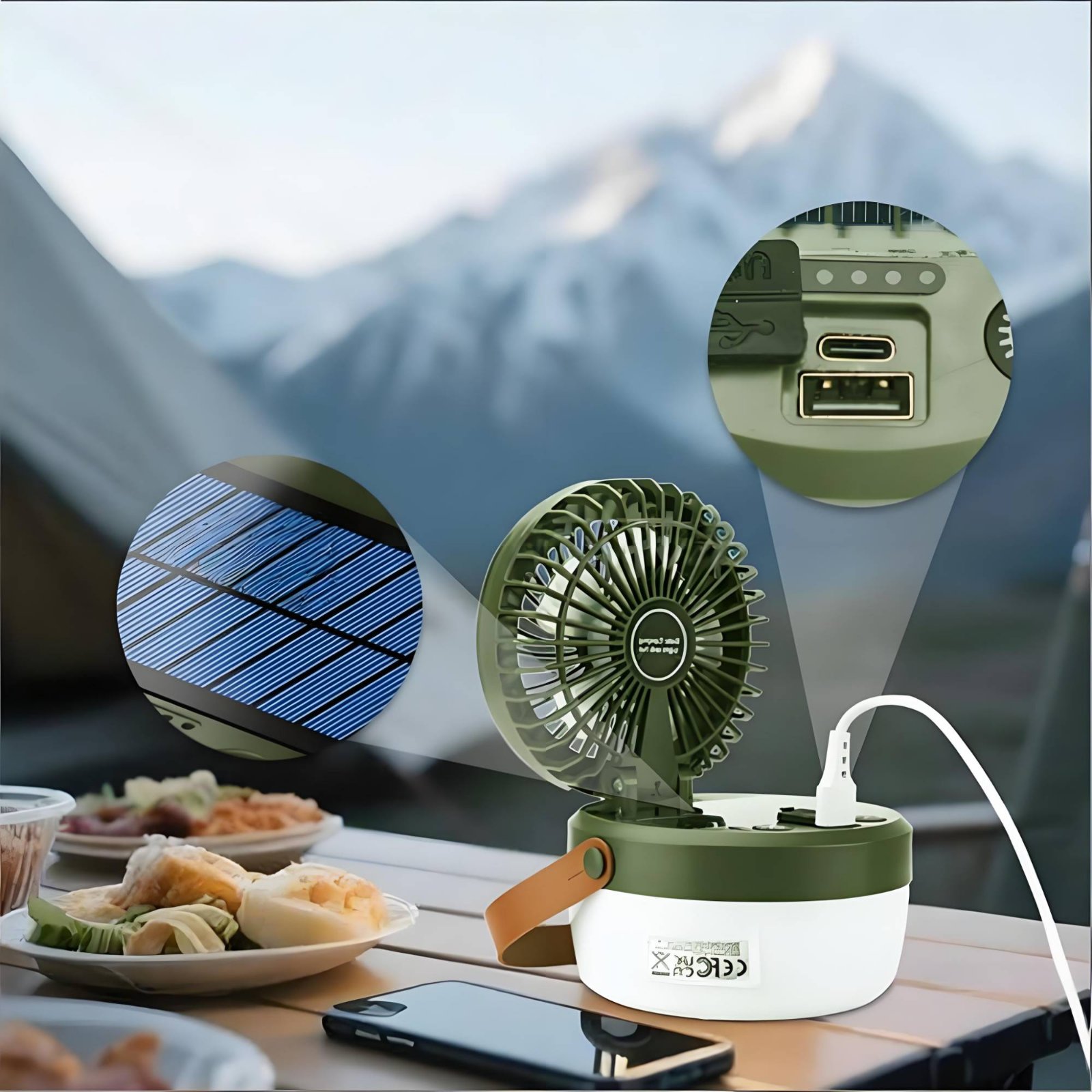 Solar Camping Fan Lantern Fold - Outdoor Camping Fan のレビューと価格