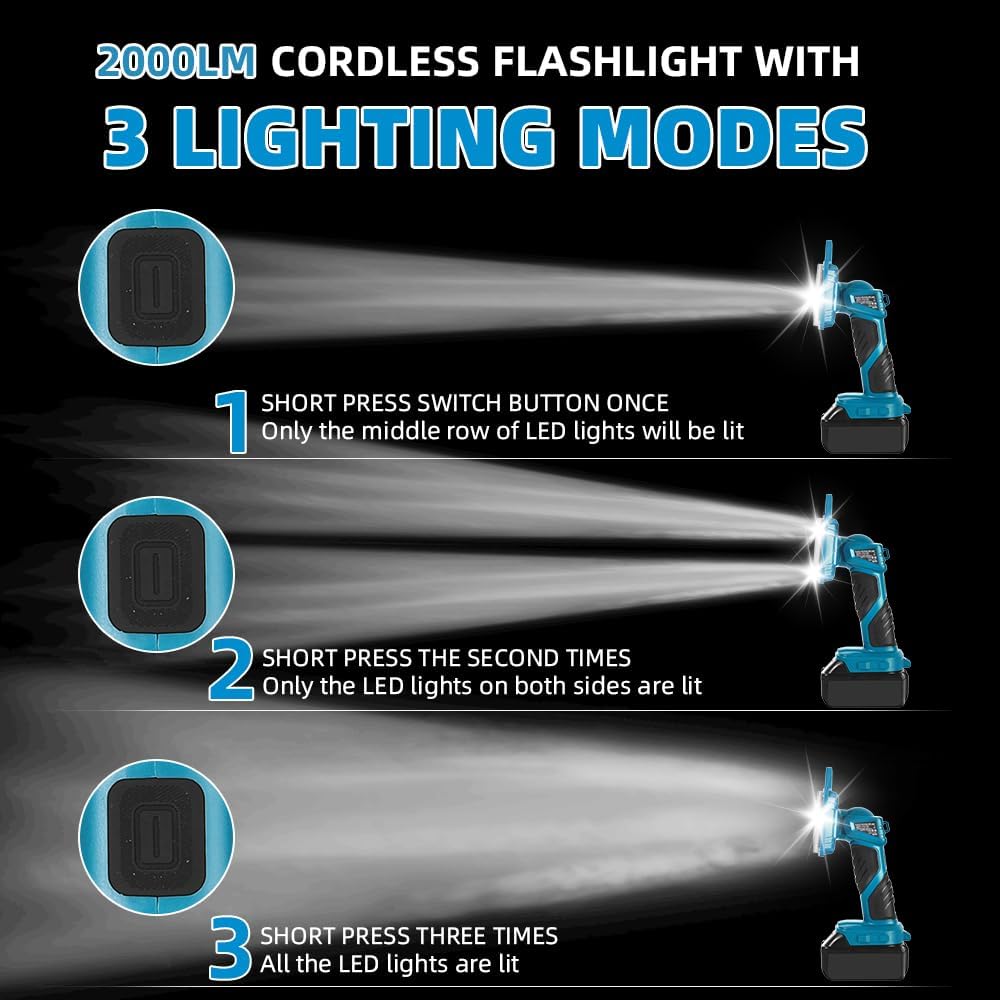 18W 2000LM Cordless LED Flashl - Outdoor Camping Jobs のレビューと価格
