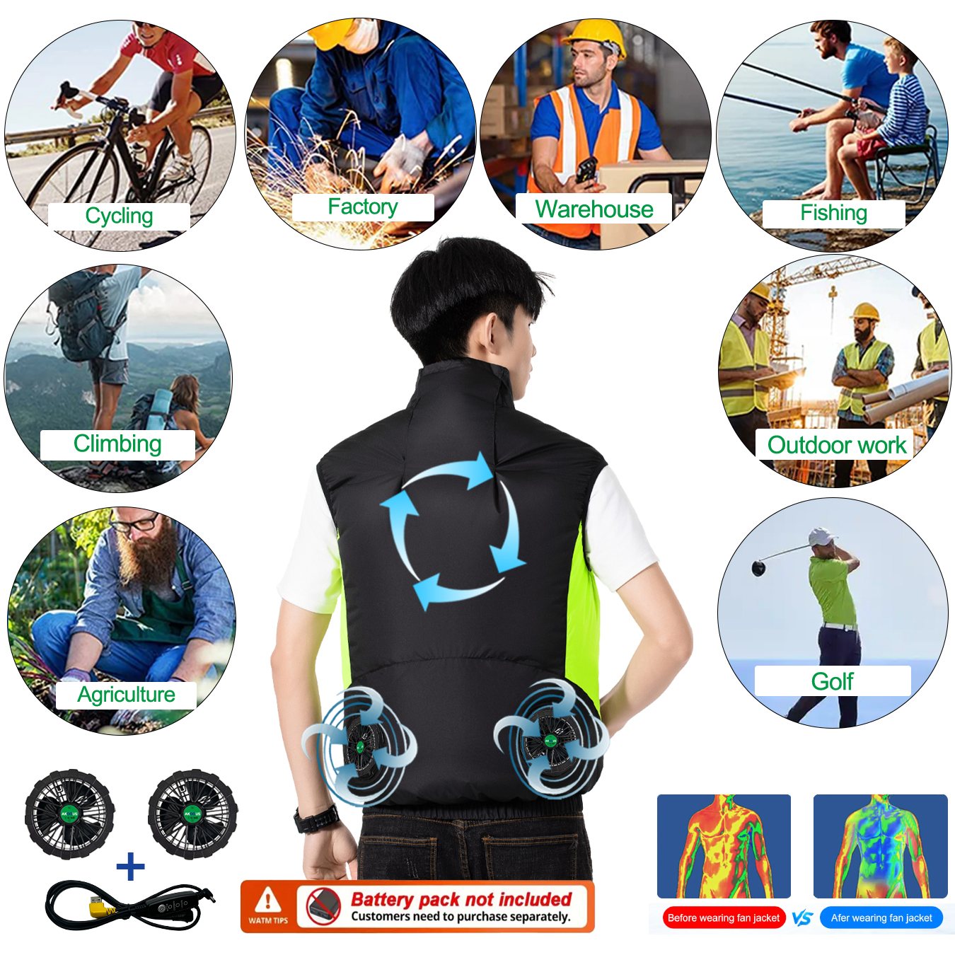12V 5V USB Cooling Fan Vest Me - Outdoor Camping Air Conditioner のレビューと価格